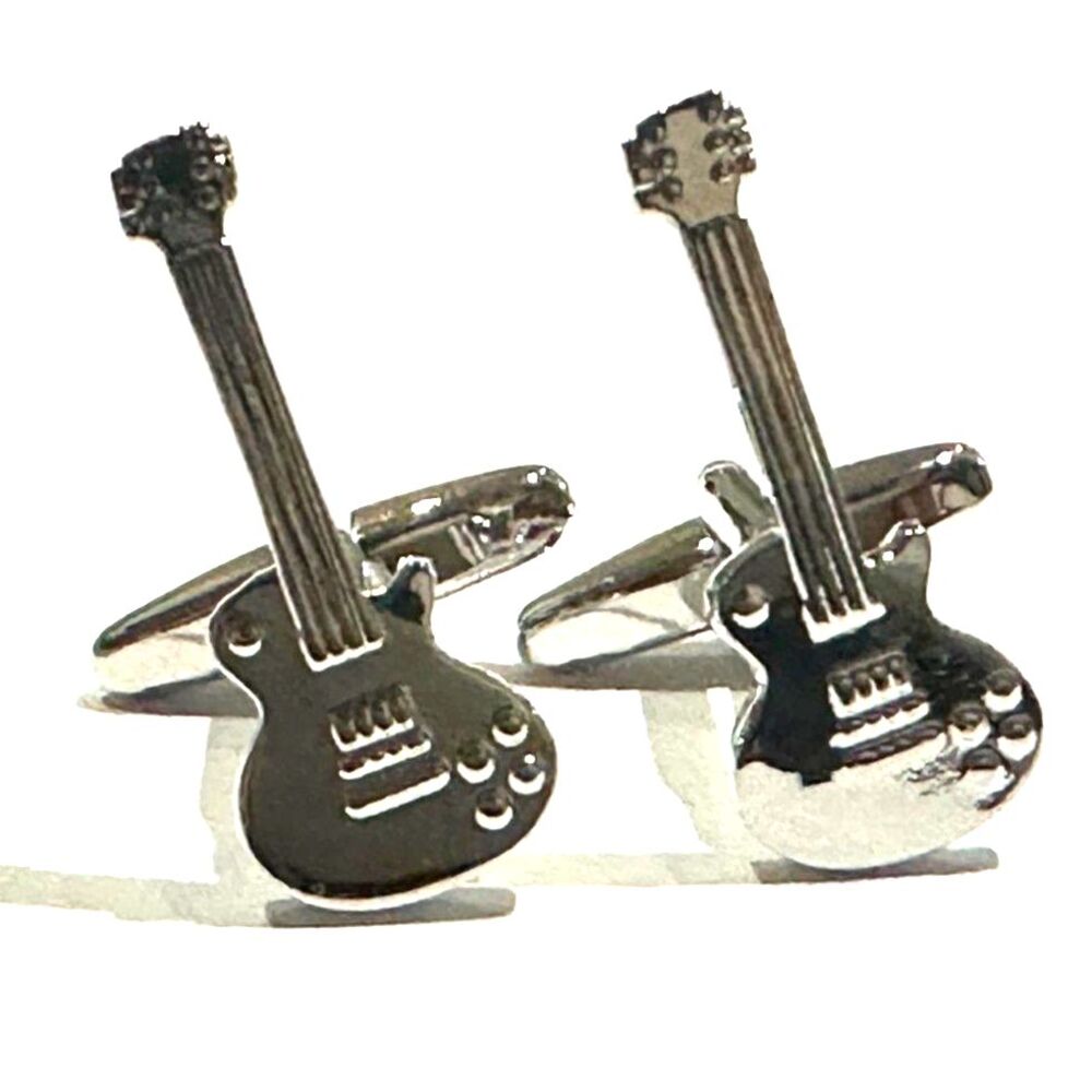 Les Paul Electric Guitar Cufflinks Silver Metal